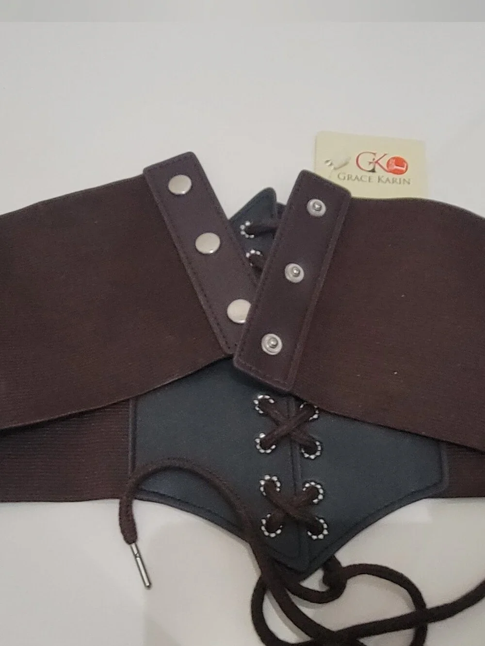 Wide Lace-Up Corset Waist Belt - Brown